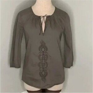 Eliot Embroidered Front Pewter Brown Top Size XS